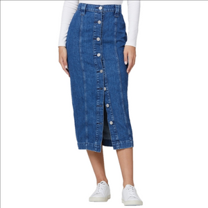 NWT HUDSON JEANS high waist button front 100% cotton pencil denim midi skirt